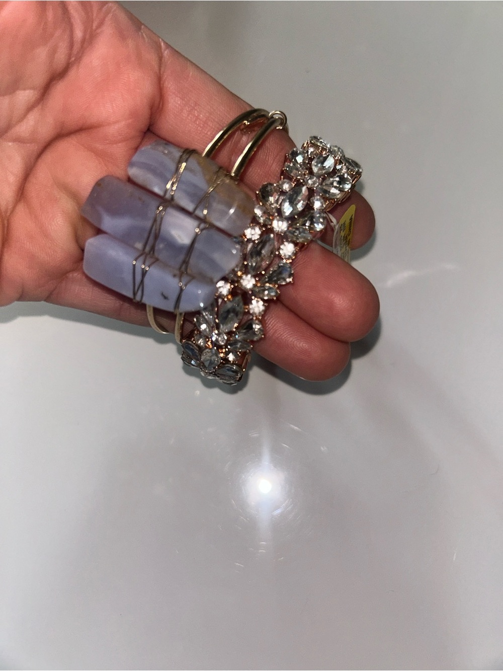 Lavender Bead and Crystal Stretch Bracelet Set
